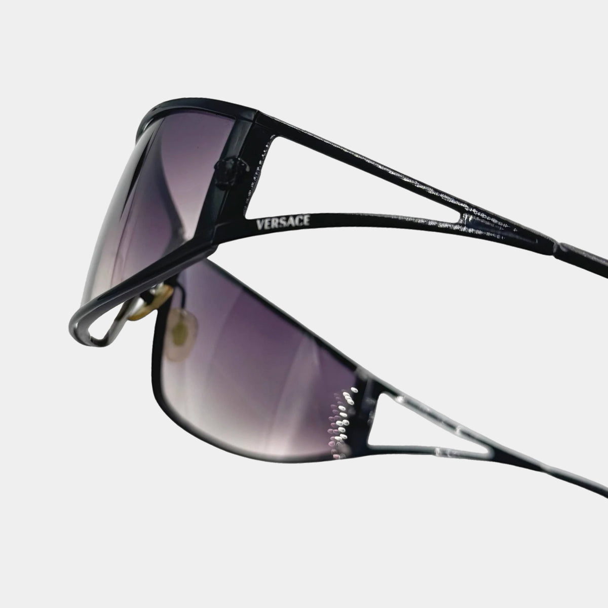 Versace 2000s Black Cutout Split-Temple Shield Sunglasses