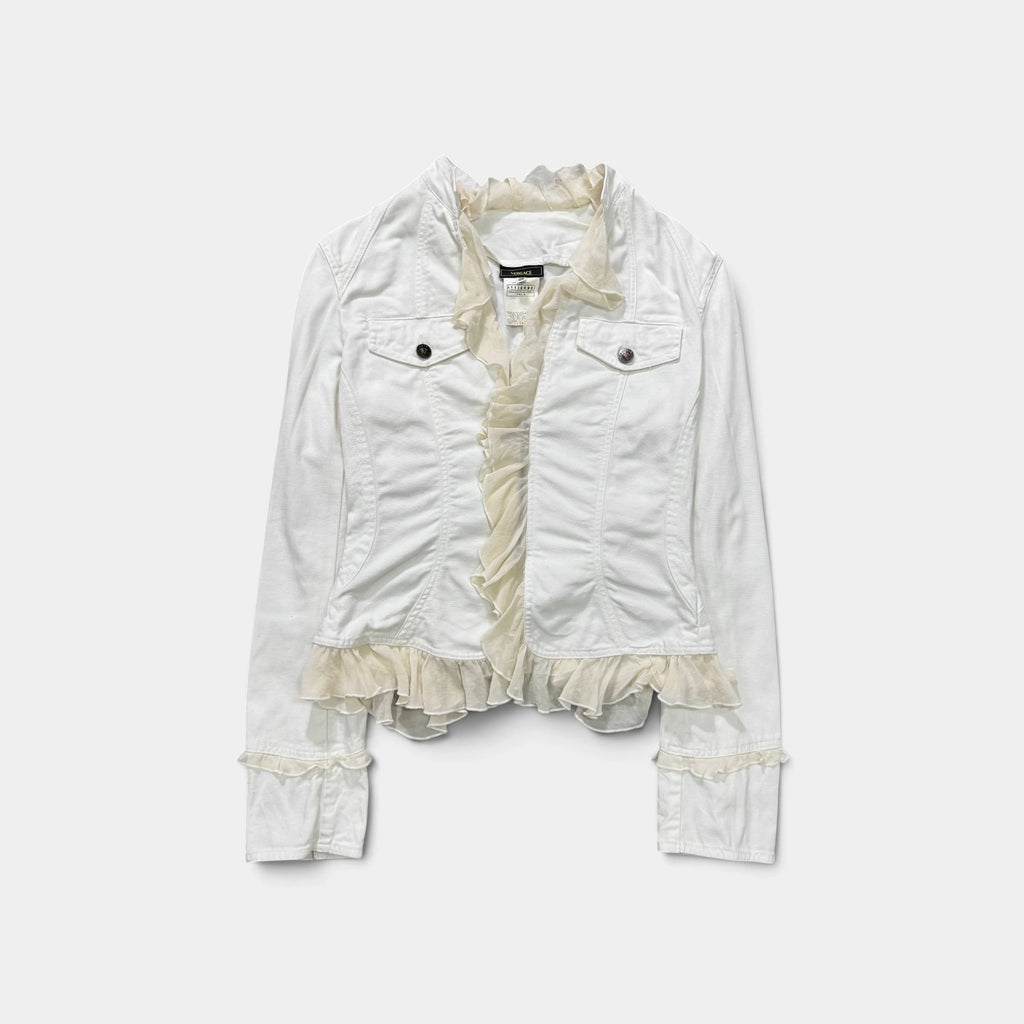Versace Jeans Couture 90s Ruffled White Cotton Jacket