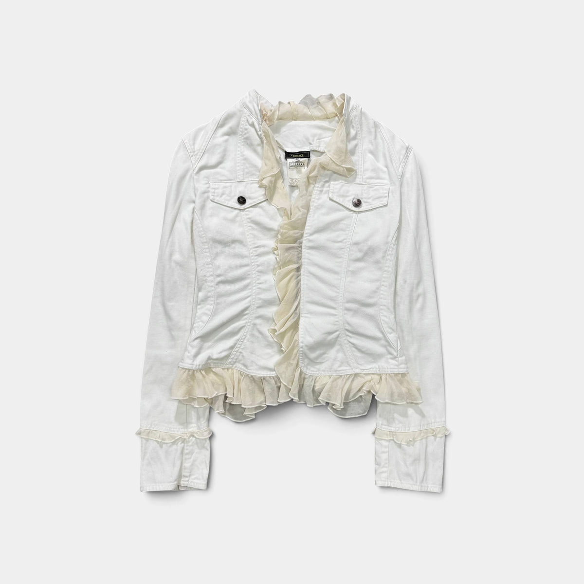Versace Jeans Couture 90s Ruffled White Cotton Jacket