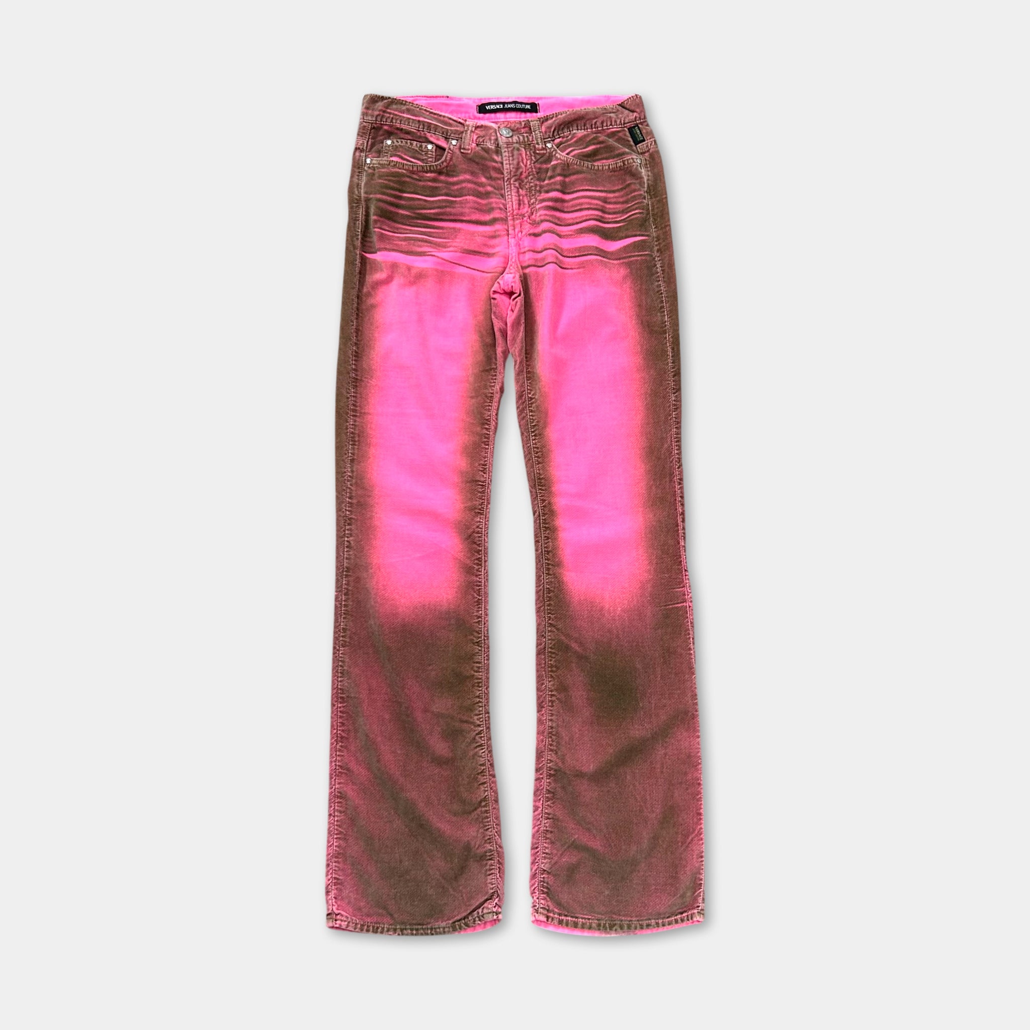 Versace Jeans Couture 2000s Fuchsia Acid Print Bootcut Velvet Pants