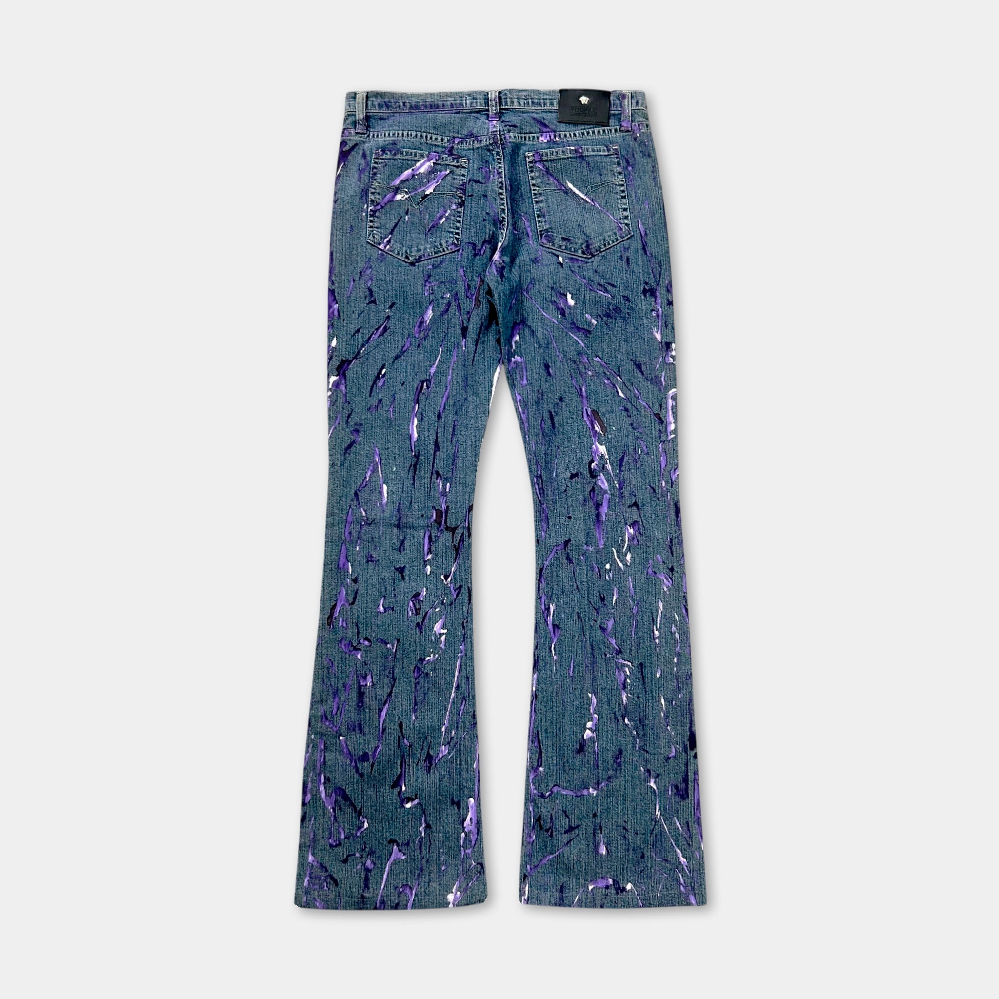 Versace Jeans Couture 2000s Blue Painted Denim Flared Pants