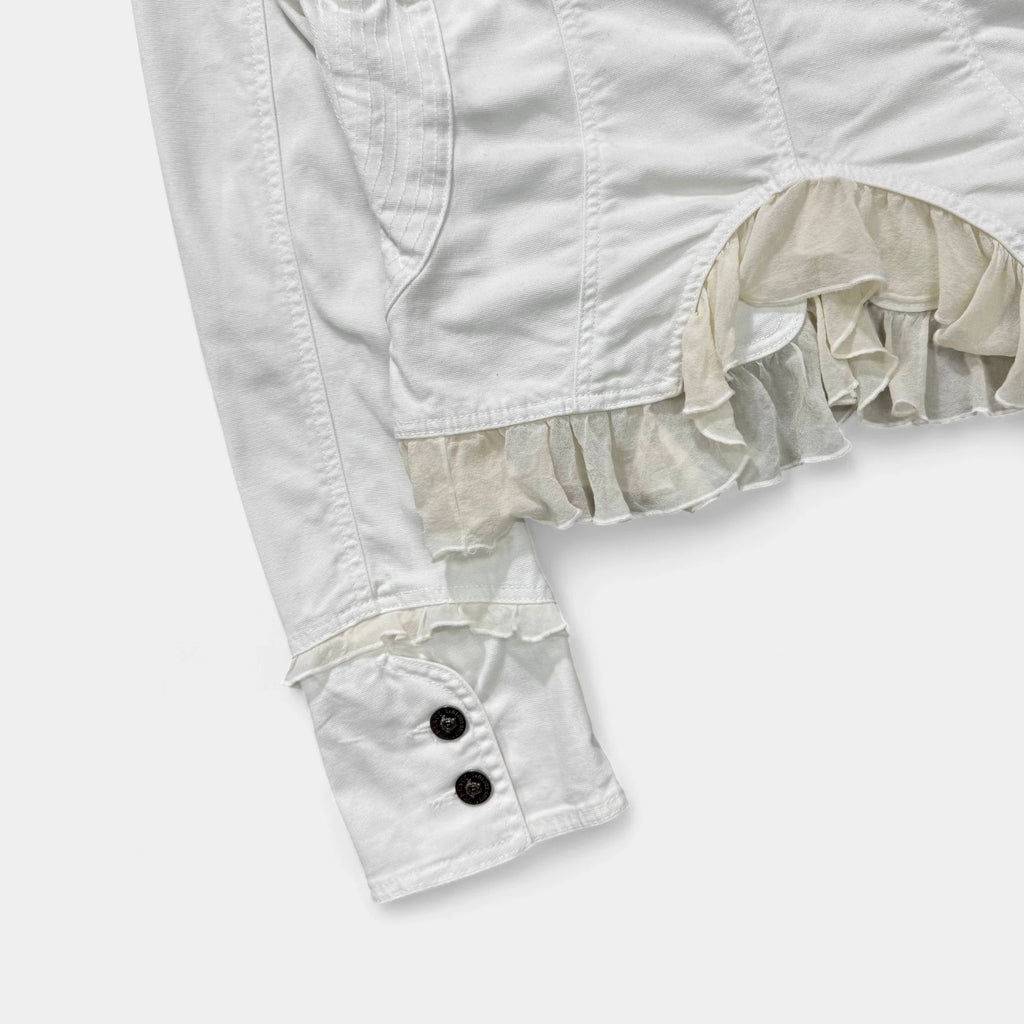 Versace Jeans Couture 90s Ruffled White Cotton Jacket