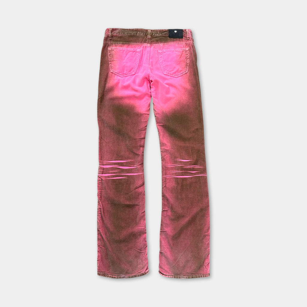 Versace Jeans Couture 2000s Fuchsia Acid Print Bootcut Velvet Pants