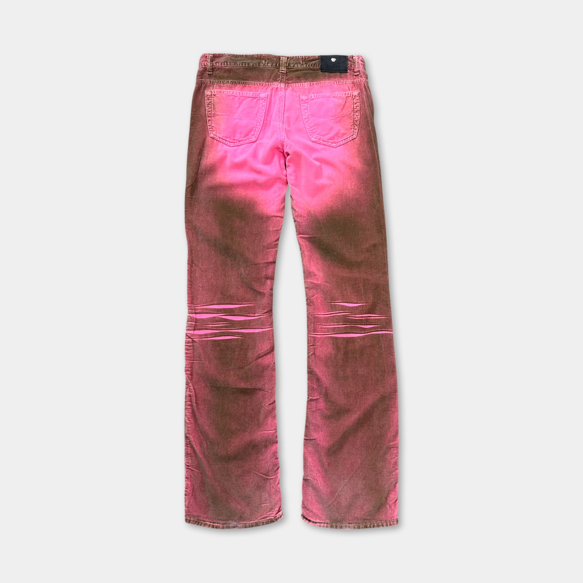 Versace Jeans Couture 2000s Fuchsia Acid Print Bootcut Velvet Pants