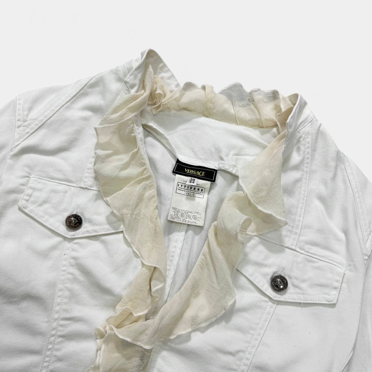 Versace Jeans Couture 90s Ruffled White Cotton Jacket