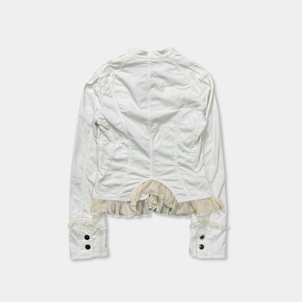 Versace Jeans Couture 90s Ruffled White Cotton Jacket