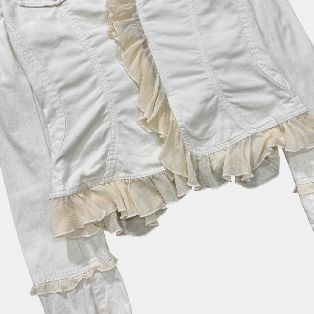 Versace Jeans Couture 90s Ruffled White Cotton Jacket