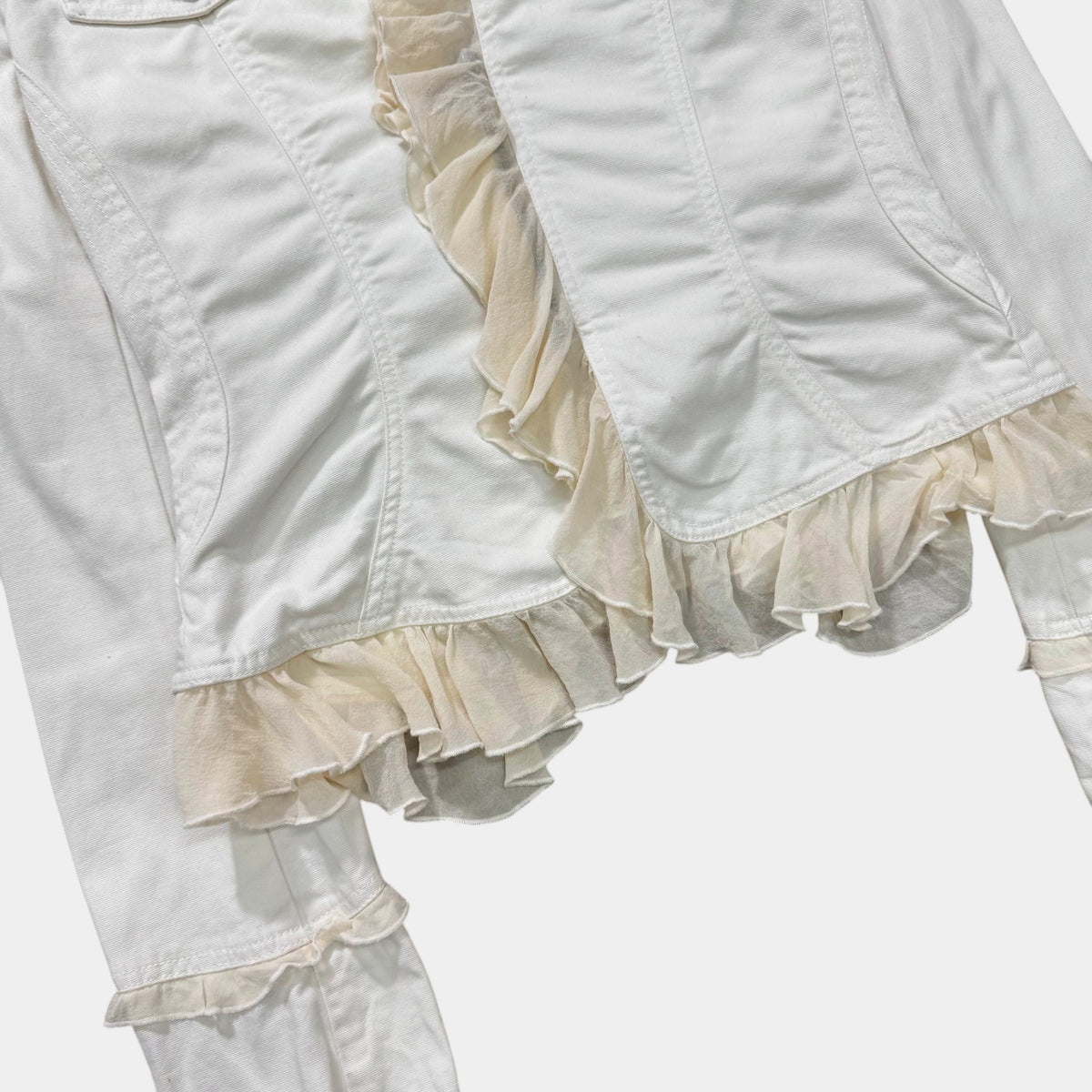Versace Jeans Couture 90s Ruffled White Cotton Jacket