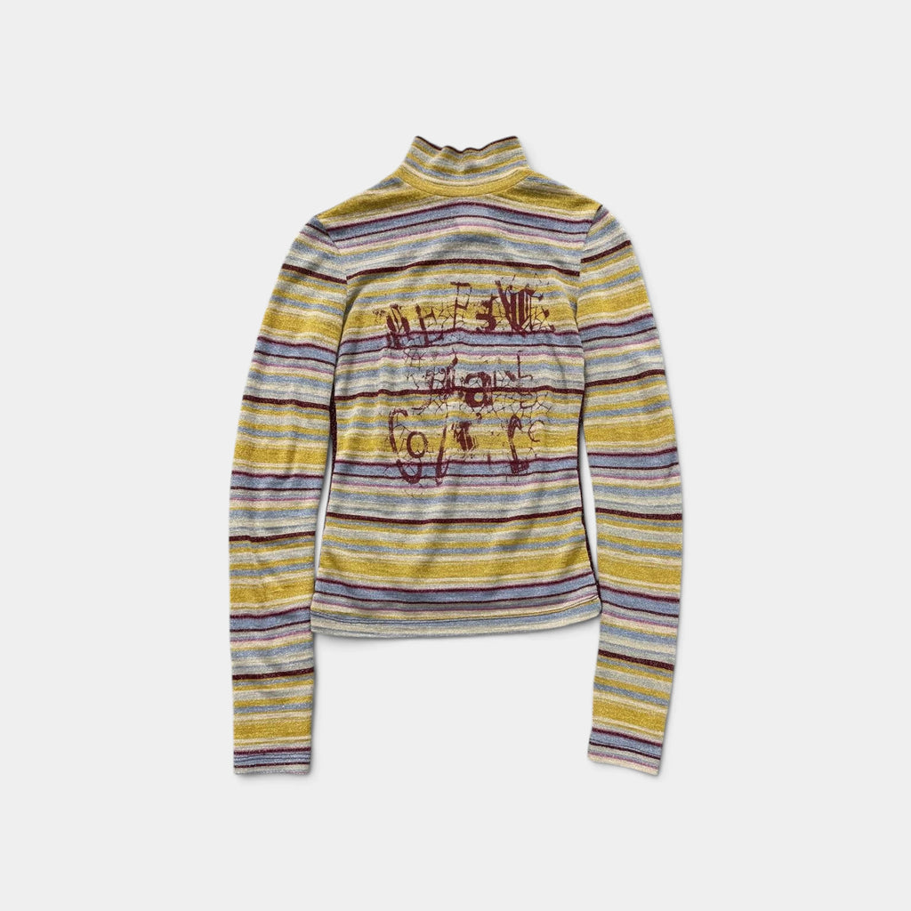 Versace Couture 90s Striped Knit Turtleneck with Mesh Back