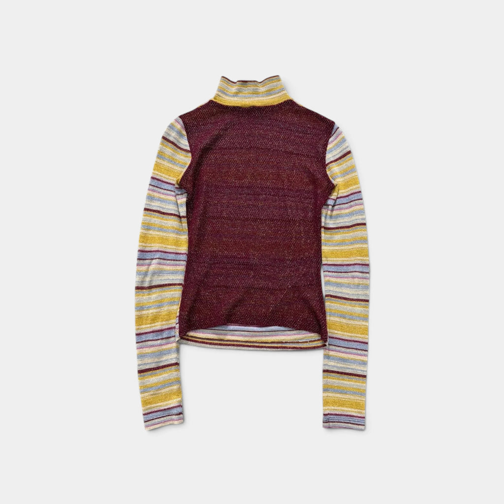Versace Couture 90s Striped Knit Turtleneck with Mesh Back