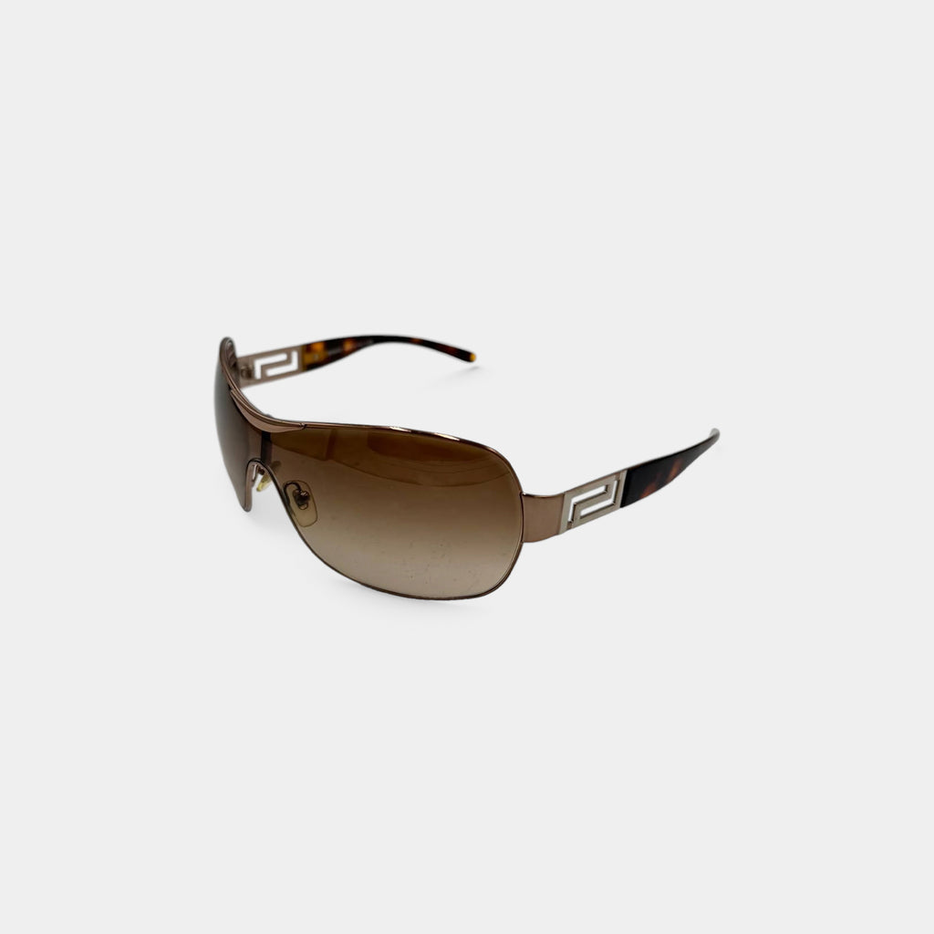 Versace 2000s Bronze Metal Shield Sunglasses