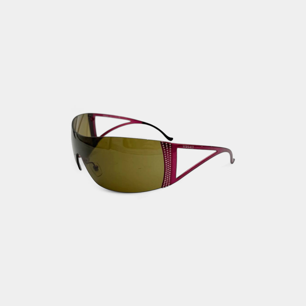 Versace 2000s Fuchsia Rhinestone Shield Sunglasses