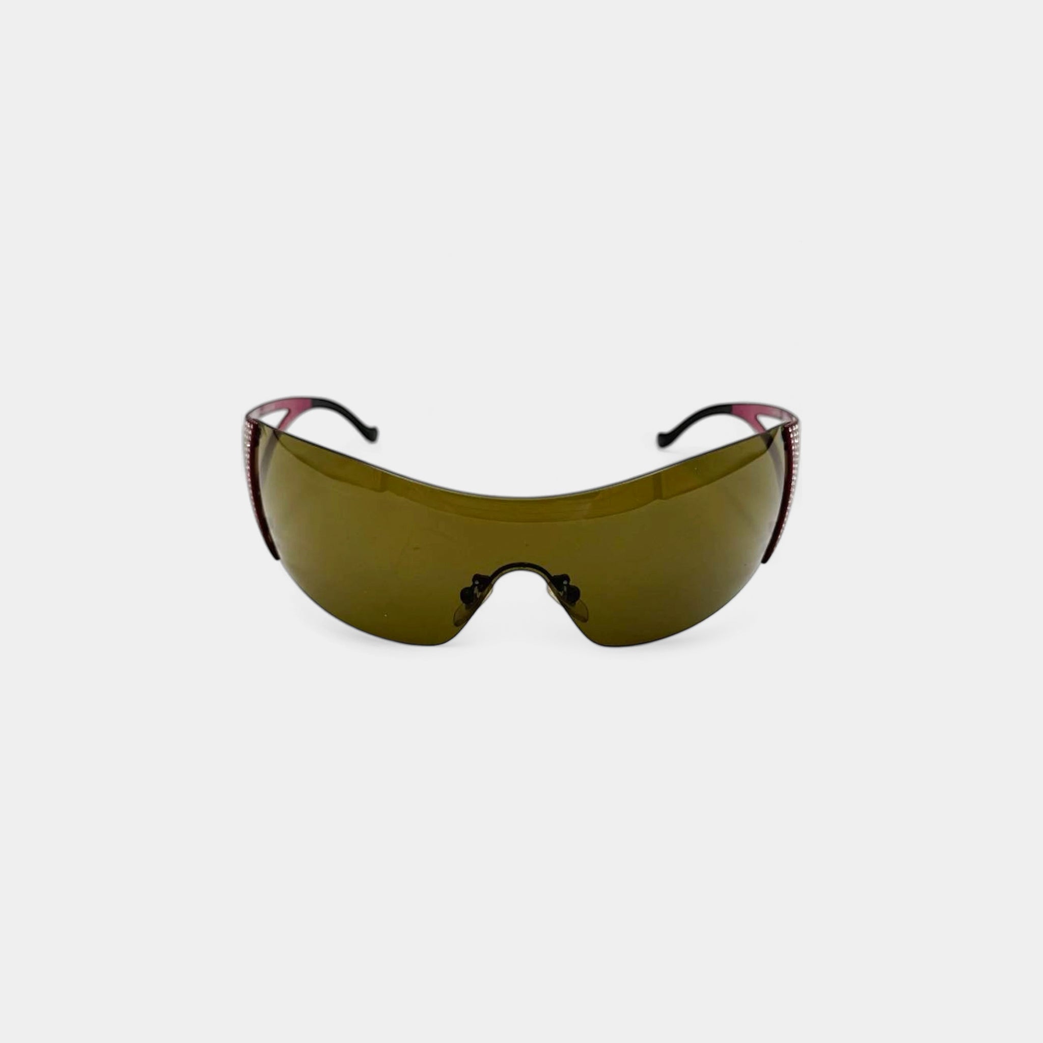 Versace 2000s Fuchsia Rhinestone Shield Sunglasses