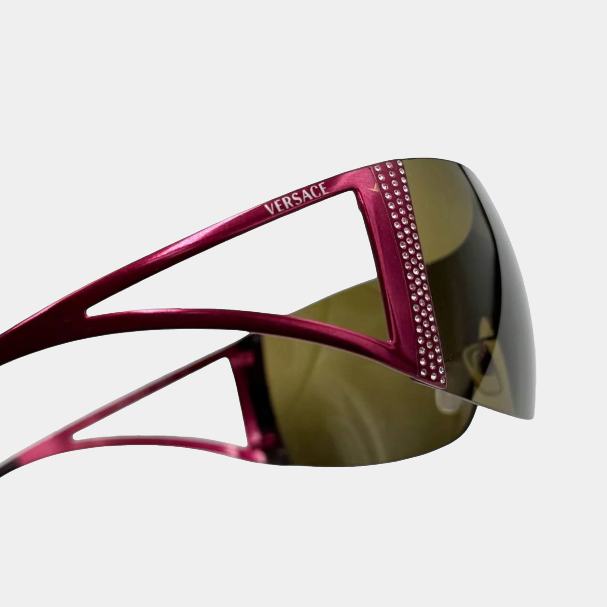 Versace 2000s Fuchsia Rhinestone Shield Sunglasses