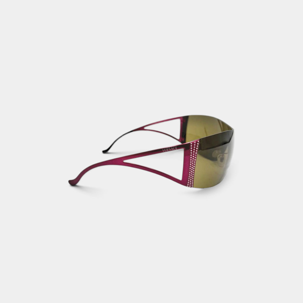 Versace 2000s Fuchsia Rhinestone Shield Sunglasses