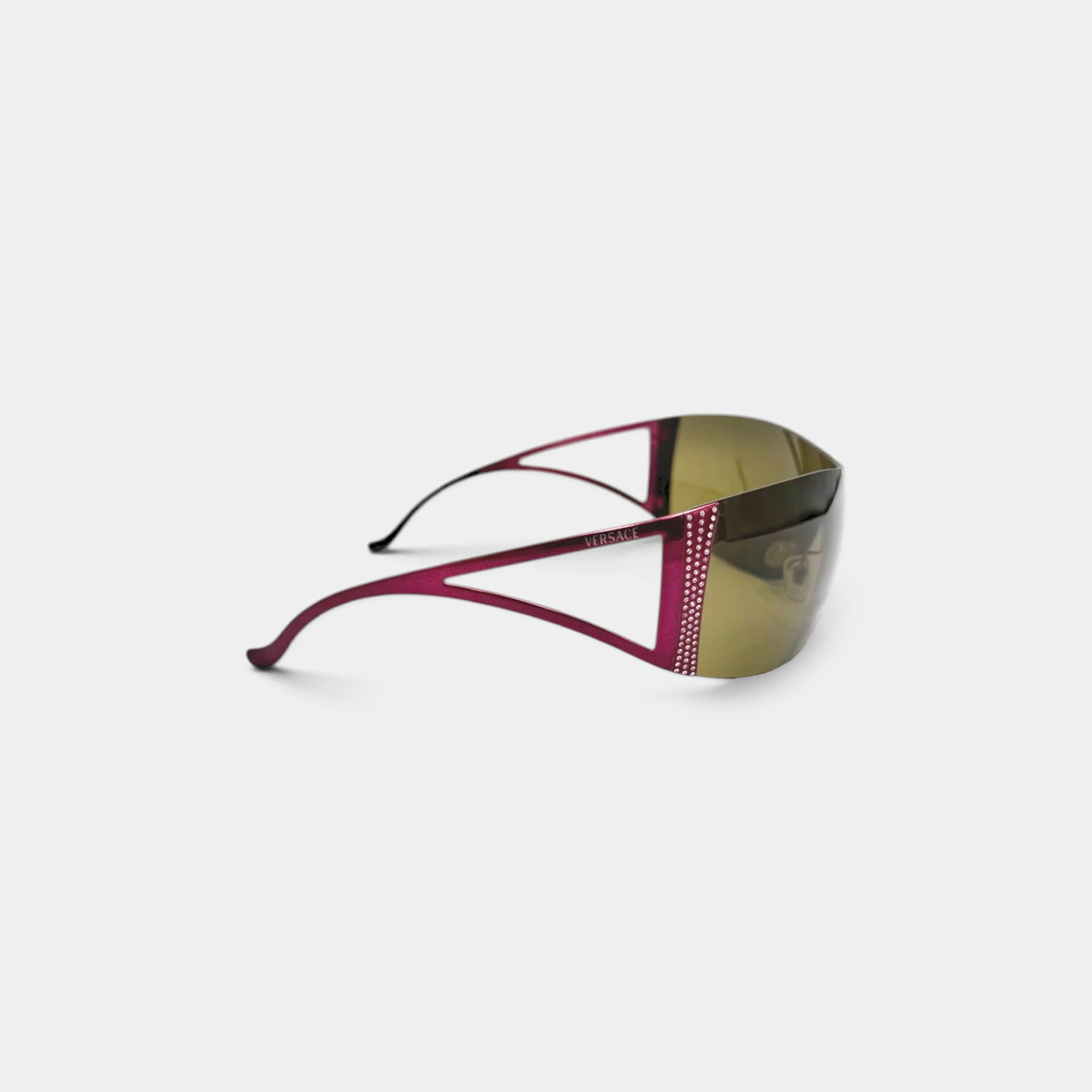 Versace 2000s Fuchsia Rhinestone Shield Sunglasses