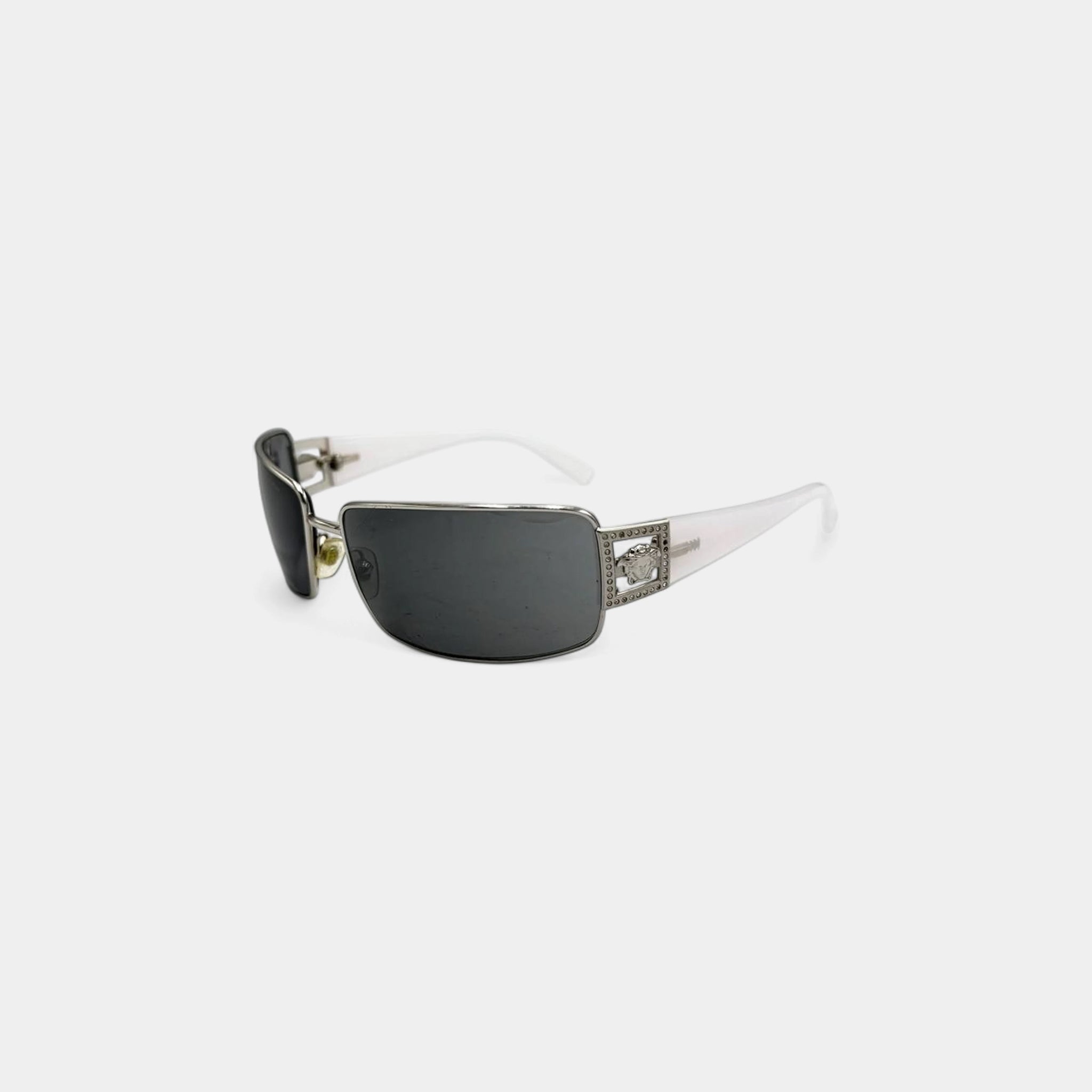 Versace 2010s White Medusa Crystal Shield Sunglasses