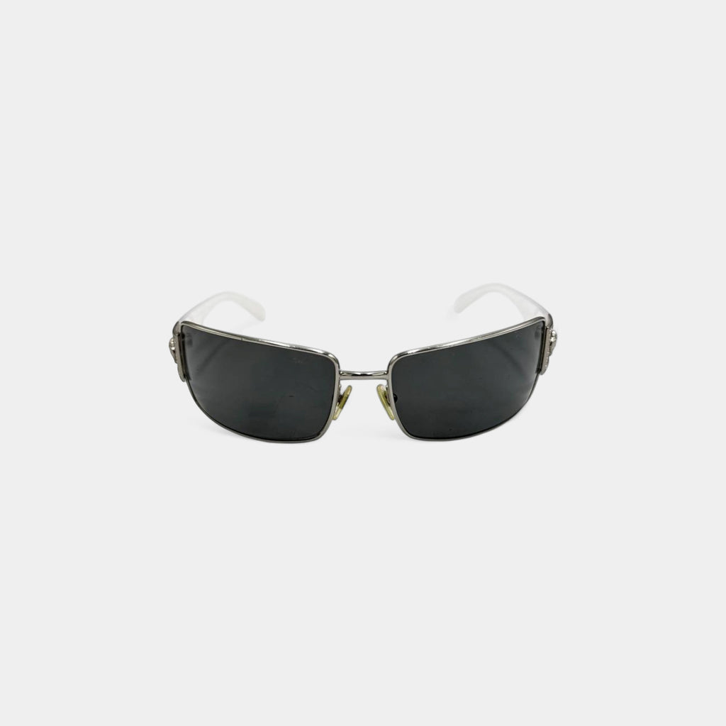 Versace 2010s White Medusa Crystal Shield Sunglasses