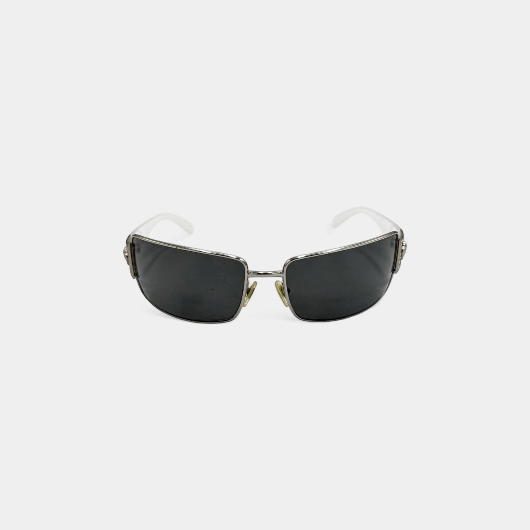 Versace 2010s White Medusa Crystal Shield Sunglasses