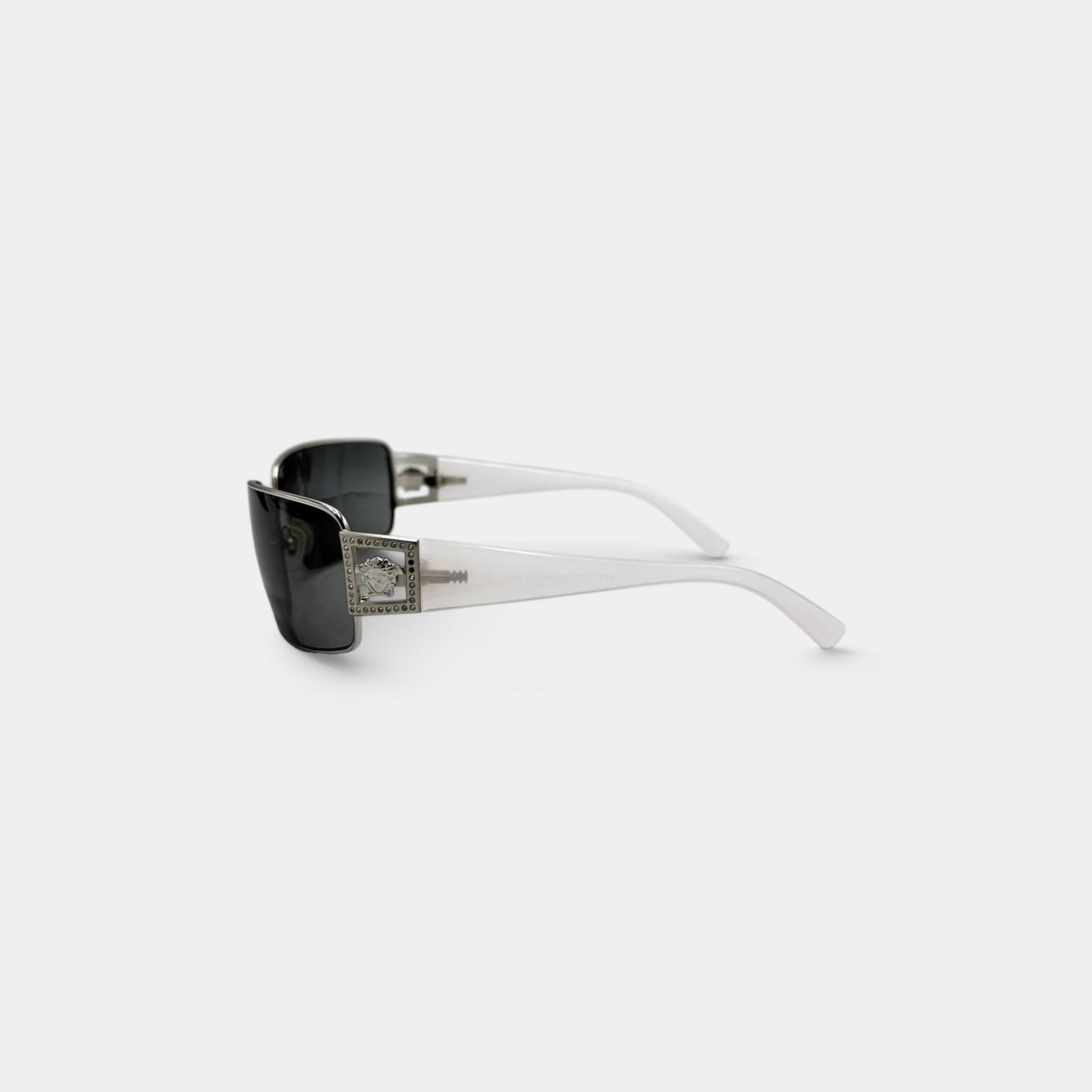 Versace 2010s White Medusa Crystal Shield Sunglasses
