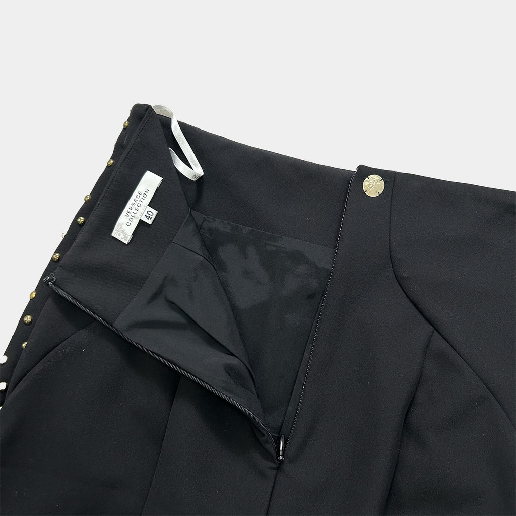 Versace Black Gold-Studded Bodycon Mini Skirt