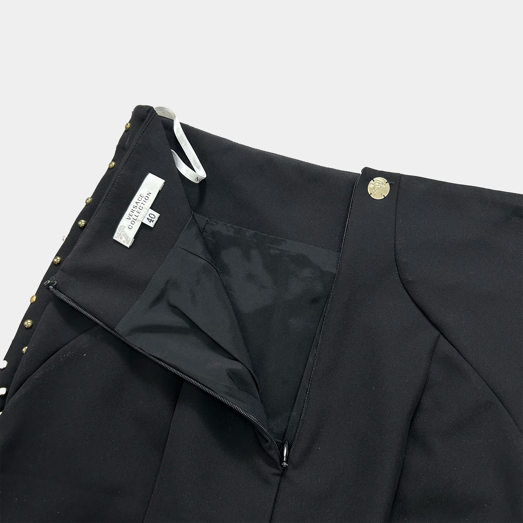 Versace Black Gold-Studded Bodycon Mini Skirt