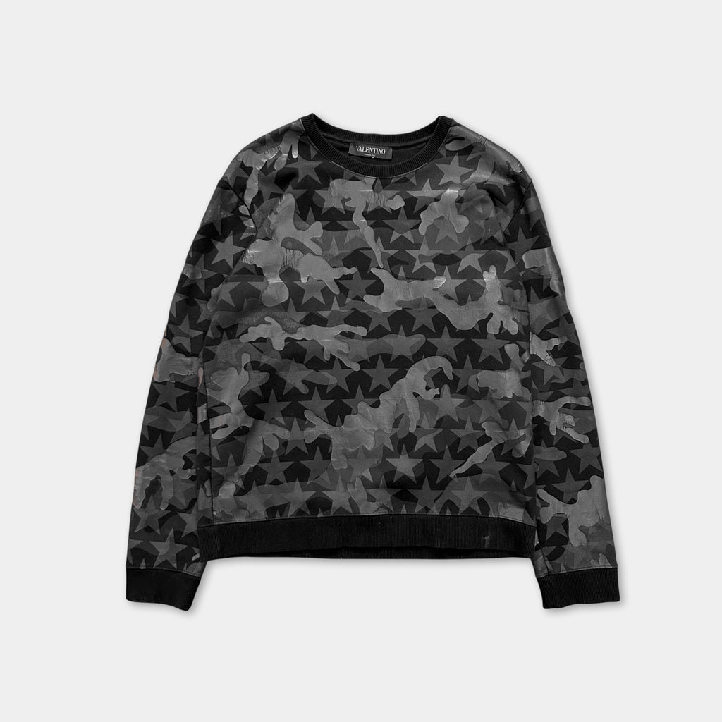 Valentino Black Stars Camouflage Crewneck Sweatshirt
