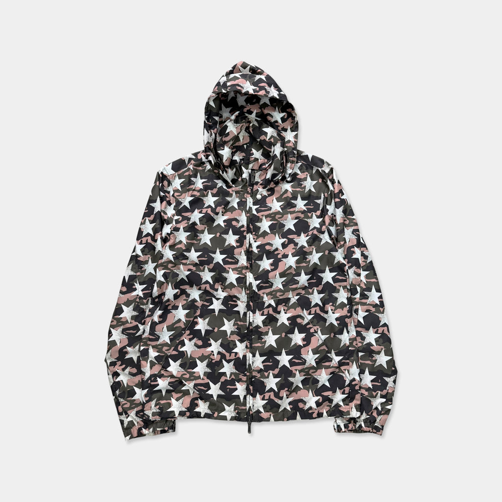 Valentino Camouflage Star Print Hooded Windbreaker Jacket