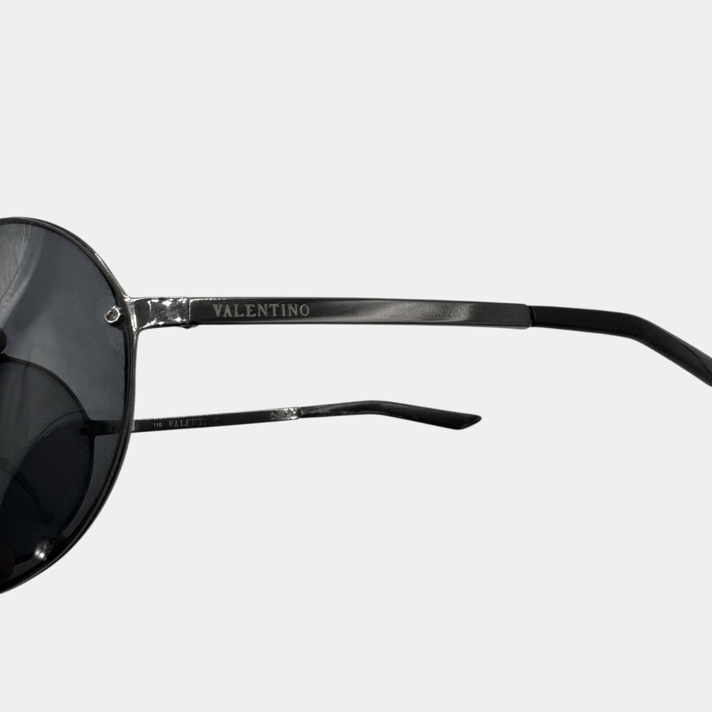 Valentino Black Aviator Shield Wrap Sunglasses