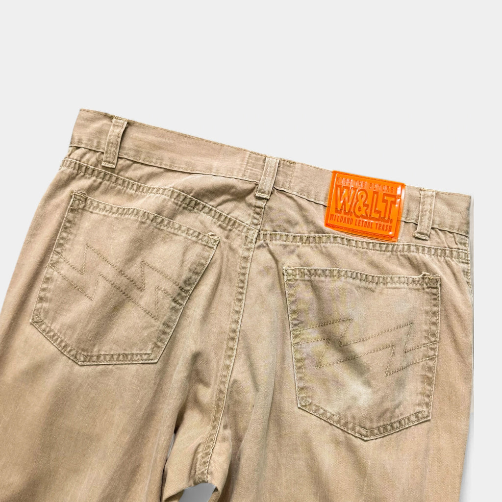 W.&L.T. (Wild & Lethal Trash) Zip Beige Curved-Seam Jeans