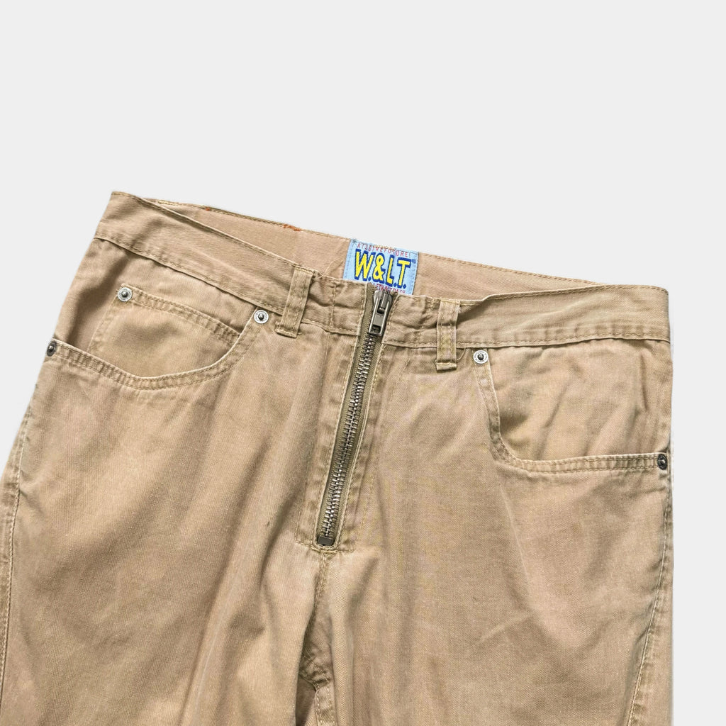 W.&L.T. (Wild & Lethal Trash) Zip Beige Curved-Seam Jeans