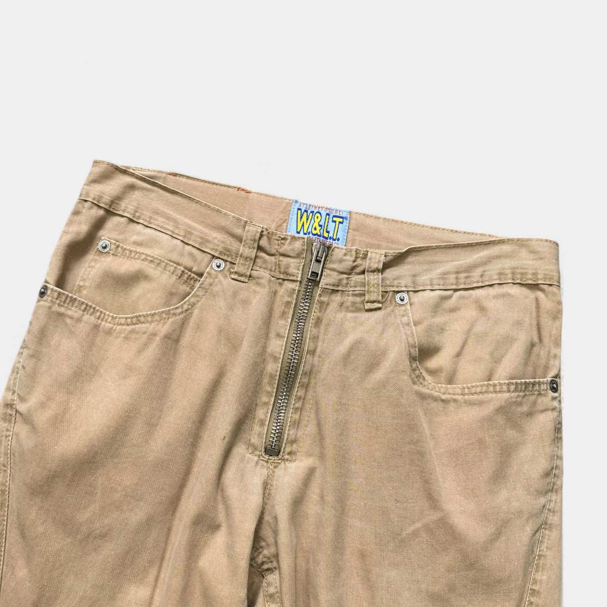 W.&L.T. (Wild & Lethal Trash) Zip Beige Curved-Seam Jeans