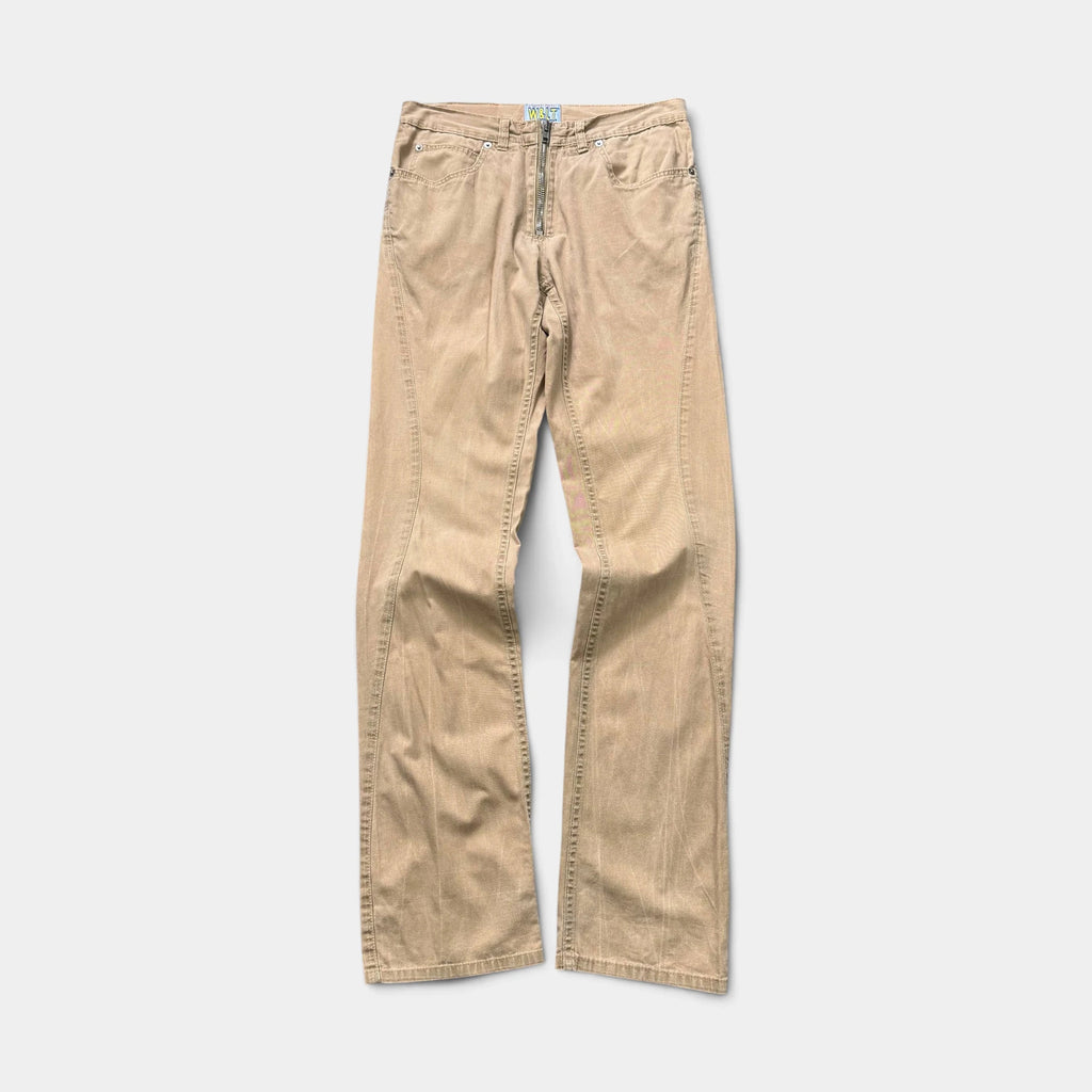 W.&L.T. (Wild & Lethal Trash) Zip Beige Curved-Seam Jeans